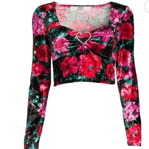 Madden NYC Junior's Velour Crop Top with Rhinestone Heart Size XL Jr Girl’s